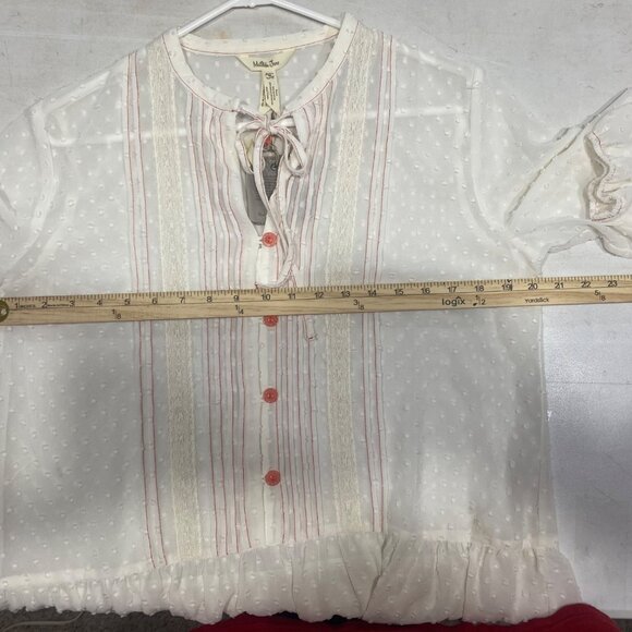 NWT Matilda Jane Blouse Womens Size M White Swiss Dot Peasant Button-Up Sheer - Picture 10 of 13